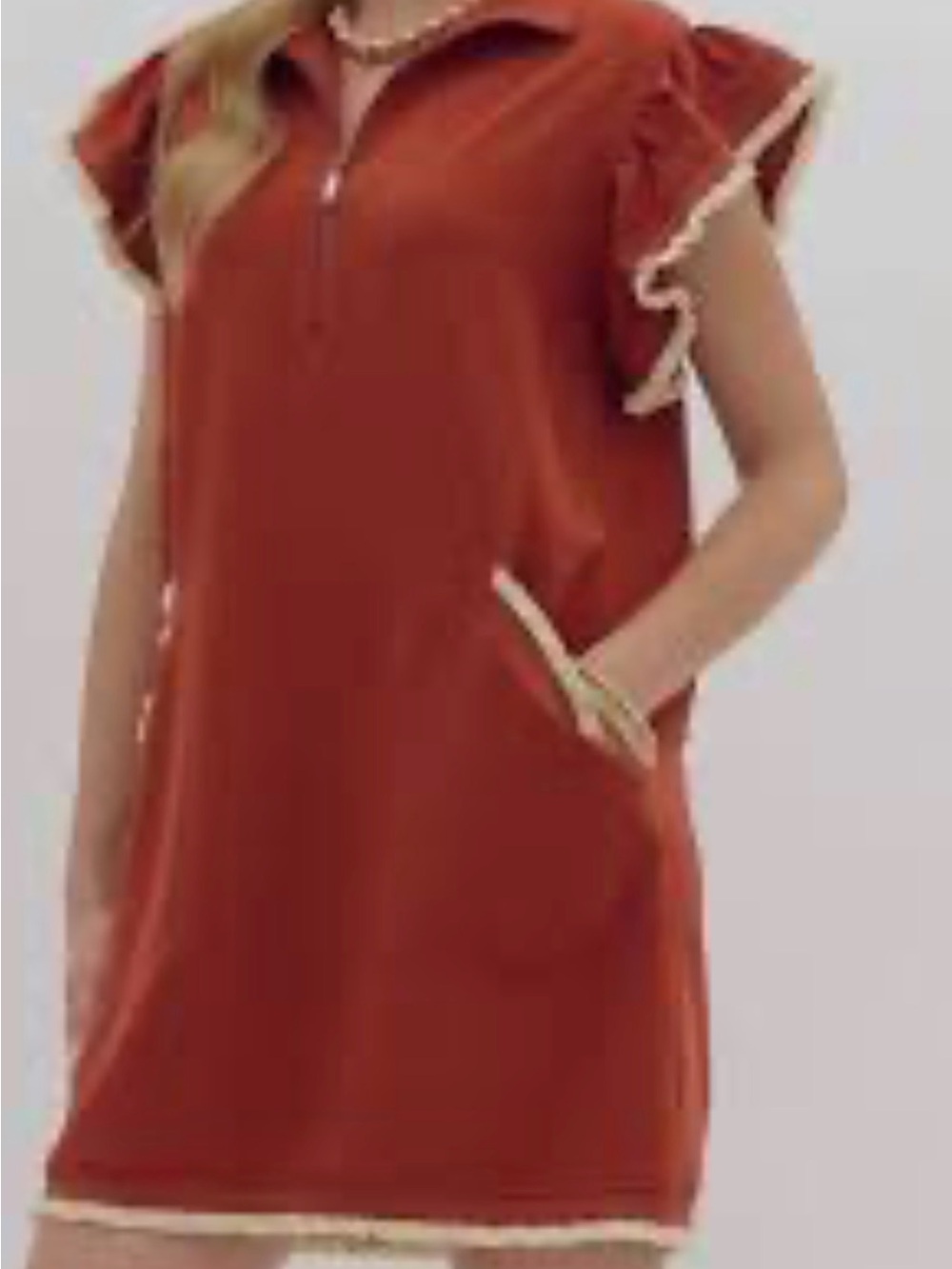 entro Rust Orange Ruffle Sleeve Shift Dress